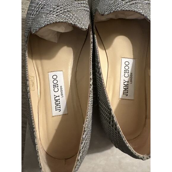 Jimmy Choo Wheel Prince Of Stars Glitter Silver Plaid Loafer Flats Size 38, US 8 - Picture 8 of 11